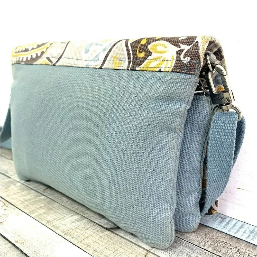 THIRTY-ONE BLUE COLORFUL PAISLEY COTTON FLAP X-BODY SHOULDER BAG HANDBAG PURSE